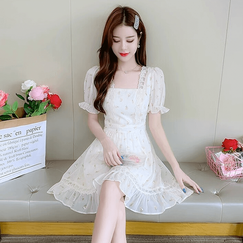 雪纺碎花连衣裙女装夏装2025年新款小个子初恋短裙气质收腰仙女裙